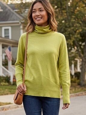 J. Jill Silk Blend High Neck Turtleneck Sweater Chartreuse Green Large